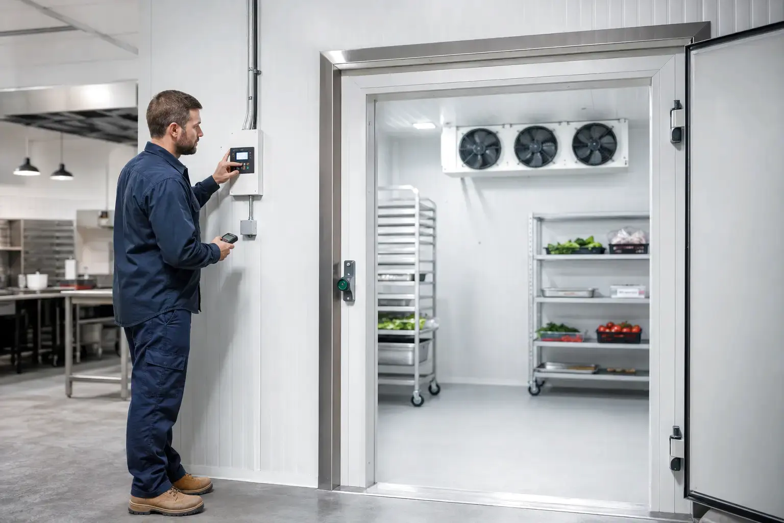 Technician commissioning a commercial cold room