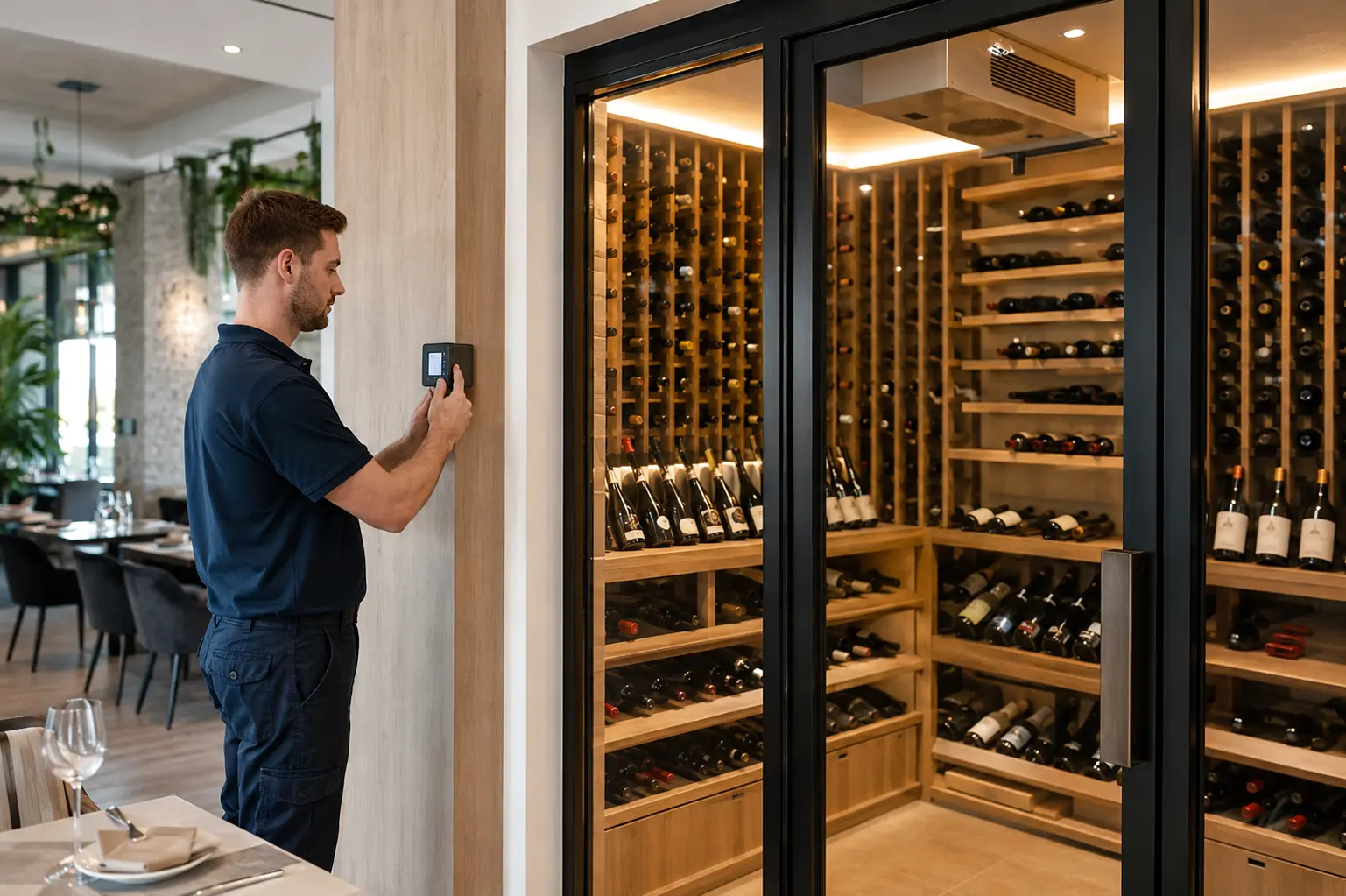 Temperature-controlled wine room in a commercial venue
